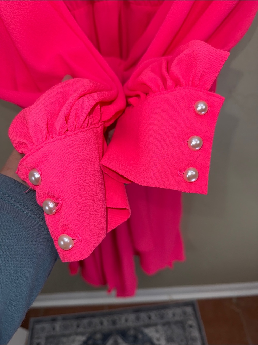 MEGHAN LA Lilypad Midi Wrap Dress Hot Fluorescent‎ Highlighter Neon Pink Size L - Picture 5 of 14